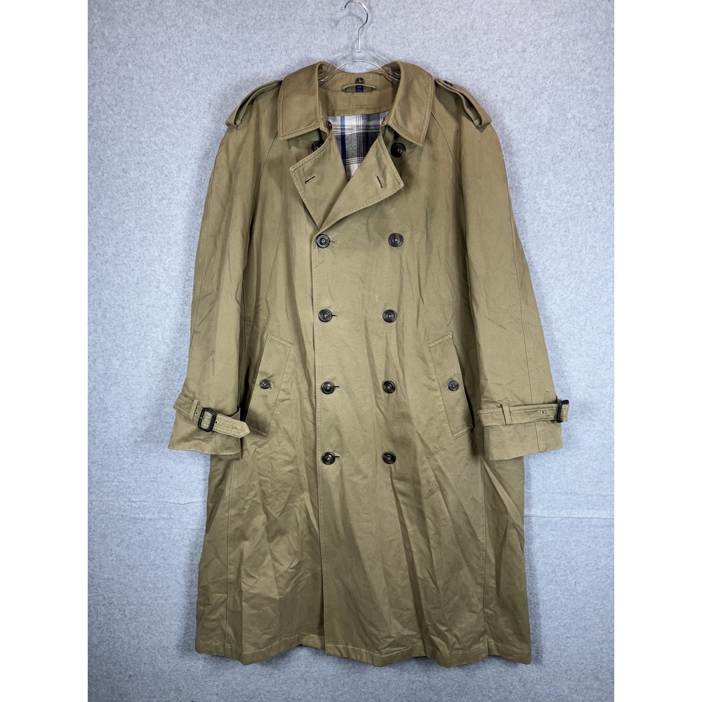Joseph Abboud Trench‎ Coat Mens 40R Khaki Double Breasted Belted Classic Lined